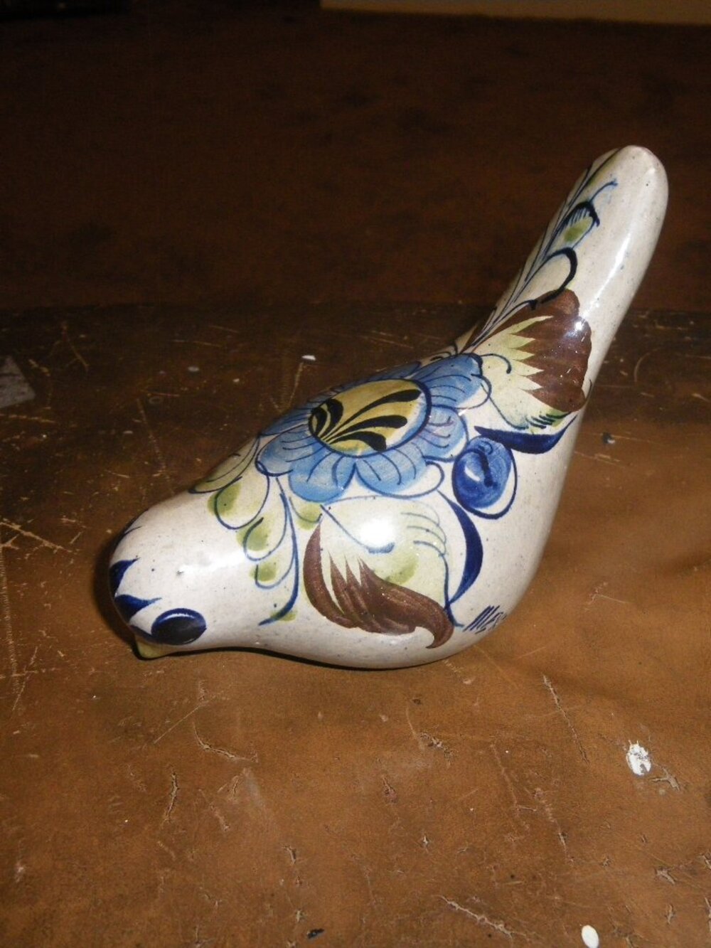 Vintage Earthenware Bird Statue Hand Painted